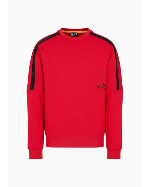 EA7 Red Logo Series Cotton Crew-neck Sweatshirt for men