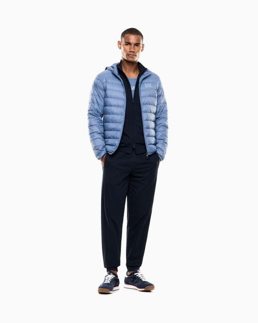 EA7 Blue Insulated Down Jacket With Fixed Hood Core Identity for men