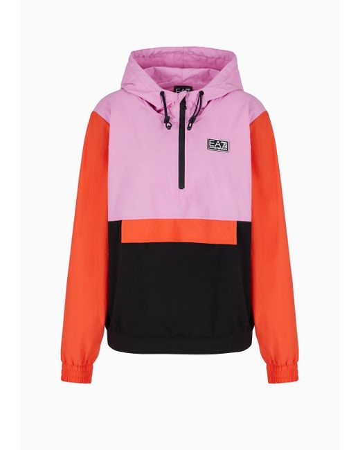 EA7 Pink Contemporary Sport Nylon Hooded Sweatshirt