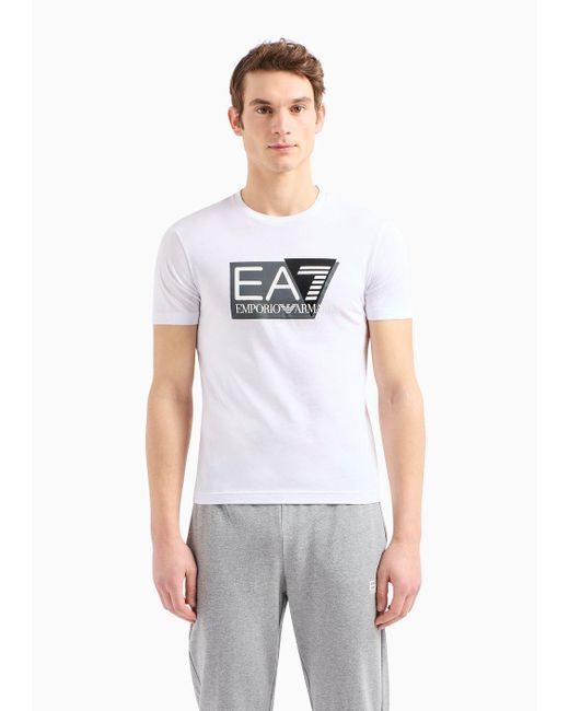 EA7 White Visibility Stretch-cotton Jersey, Short-sleeved T-shirt for men