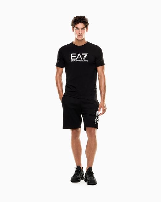 EA7 Visibility Kurzarm-T-Shirt Aus Baumwoll-Stretchjersey in Black für Herren