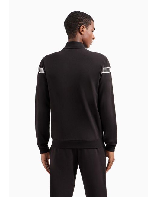 EA7 Asv 7 Lines Sweatshirt Mit Reißverschluss, Gefertigt Aus Einer Baumwoll-mischung in Black für Herren
