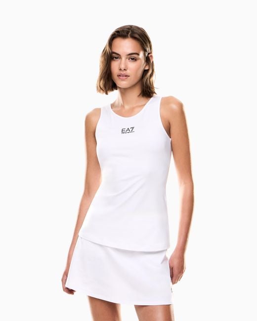 EA7 White Technical Ventus Tank With A Halter Neck Tennis Pro