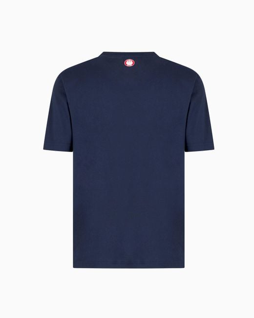EA7 Blue Olimpia Milano Crew-Neck Cotton T-Shirt for men