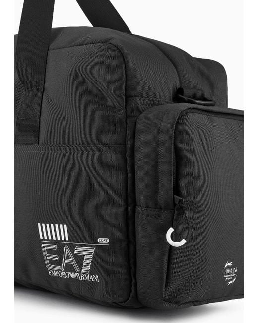 EA7 Black Train Core Recycled Fabric Duffel Bag