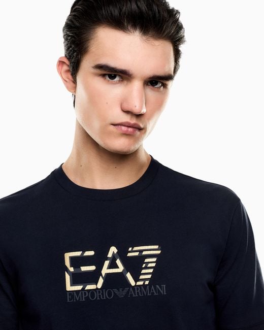 EA7 Blue Premium Label Cotton Jersey Crew-Neck T-Shirt for men