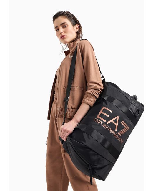 EA7 Black Duffel Bag With Oversized Logo