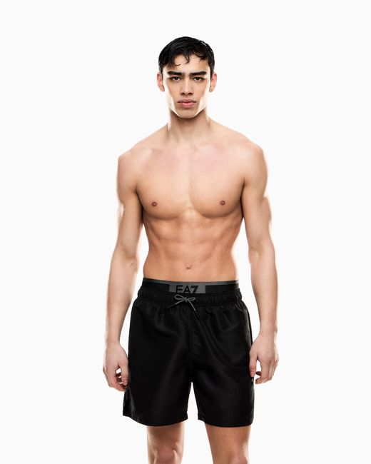EA7 Black Logo Series Swim Trunks With Logo Tape for men
