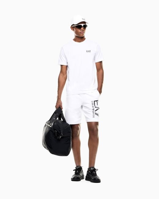 EA7 White Core Identity Cotton Shorts for men
