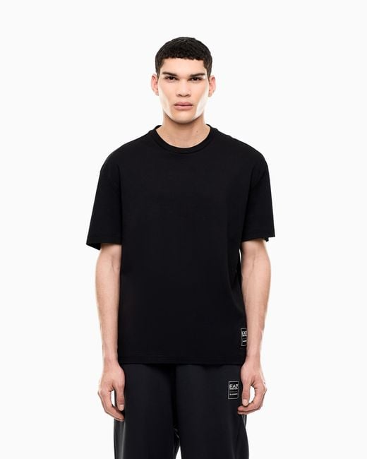 EA7 Black T-Shirt & Cotton Jersey Rib Details for men