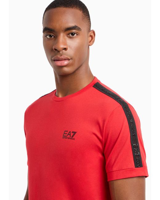 EA7 Logo Series T-shirt Mit Rundhalsausschnitt Aus Baumwolle in Red für Herren