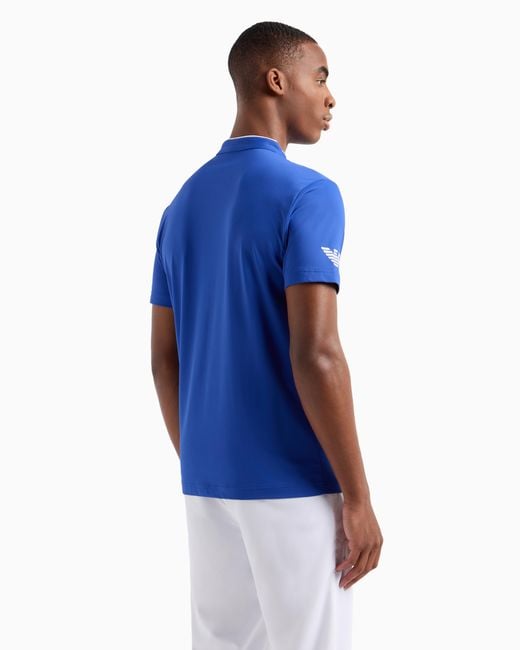 EA7 Blue Tennis Pro Henley-Collar Polo Shirt for men