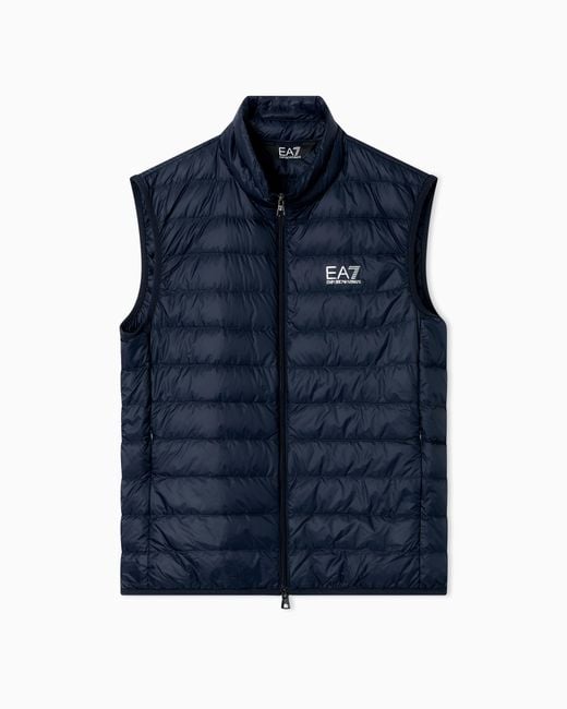 EA7 Blue Packable Gilet With Zip And Down Padding Core Identity for men