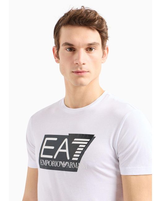 EA7 White Visibility Stretch-cotton Jersey, Short-sleeved T-shirt for men