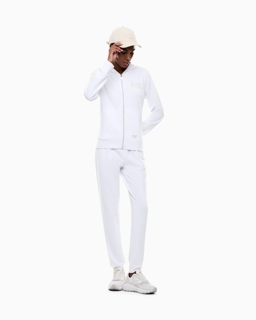 EA7 White Viscose Joggers With A Studded Logo And Drawstring Evolution