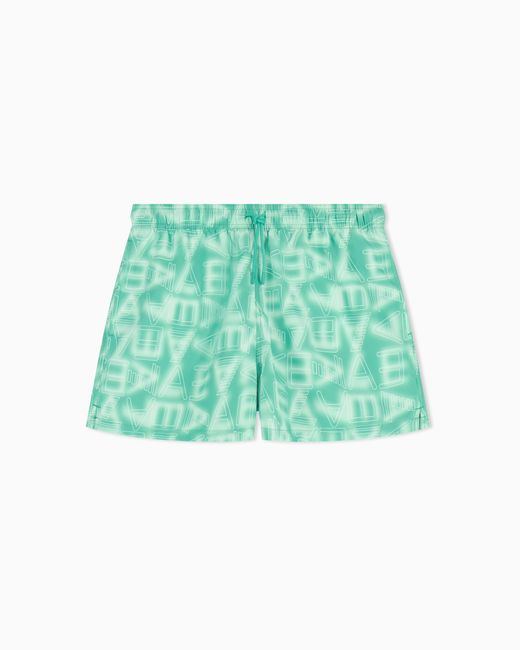 EA7 Green Graphic Series Swim Trunks With Logo Print for men