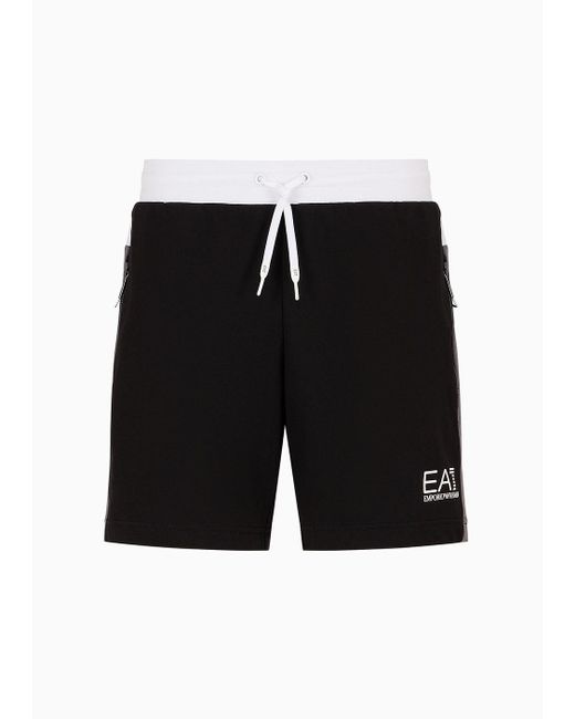 EA7 Black Asv Recycled Cotton-blend Summer Block Shorts for men