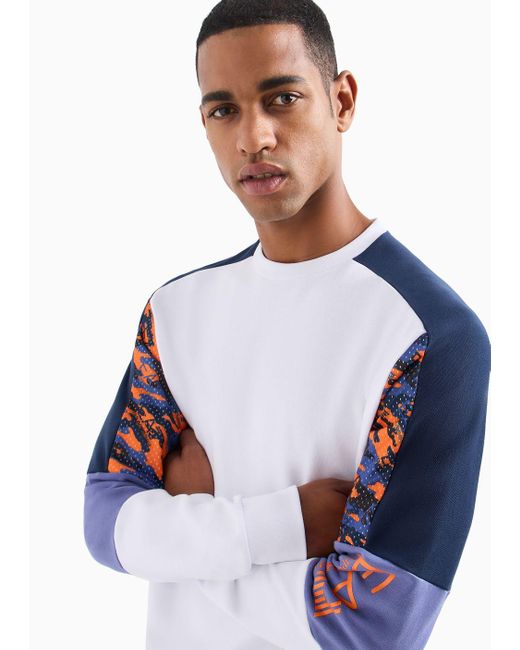 EA7 Blue Graphic Series Cotton Crew-neck Sweatshirt for men