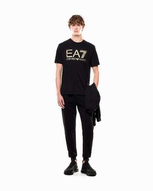 EA7 Black Emporio Armani Logo Series Cotton T-Shirt for men