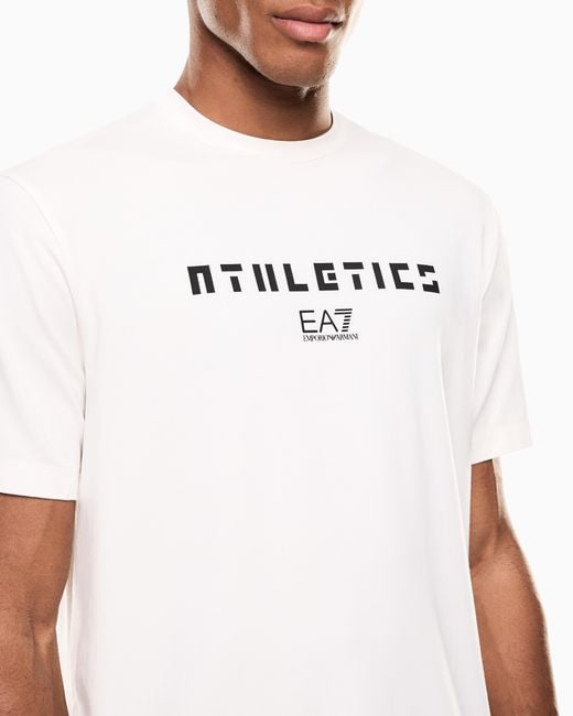 EA7 White Stretch Cotton-Blend T-Shirt With Print for men