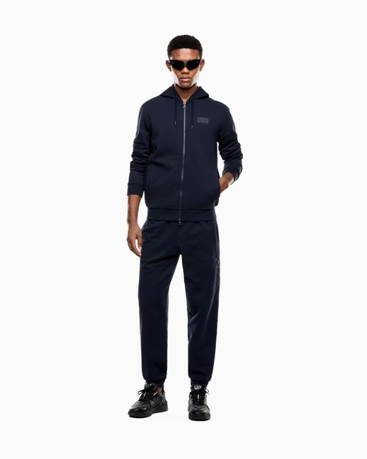 EA7 Blue Logo Series Cotton Hooded, Zip-Up Sweatshirt for men