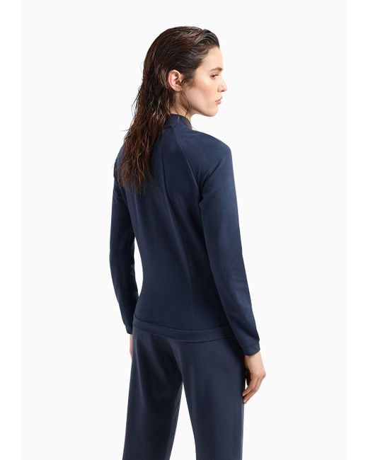 EA7 Blue Stretch-cotton Core Lady Sweatshirt
