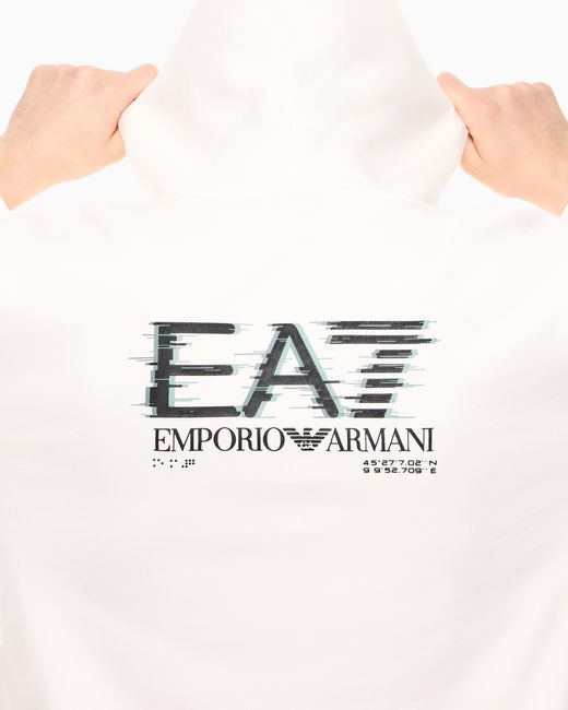 EA7 White Visibility Cotton Hooded Sweatshirt for men