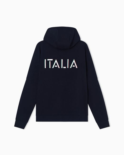 EA7 Blue Italian Spirit Jersey Hooded Sweatshirt for men