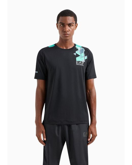 EA7 Black Dynamic Athlete Crew-neck T-shirt In Ventus7 Technical Fabric for men