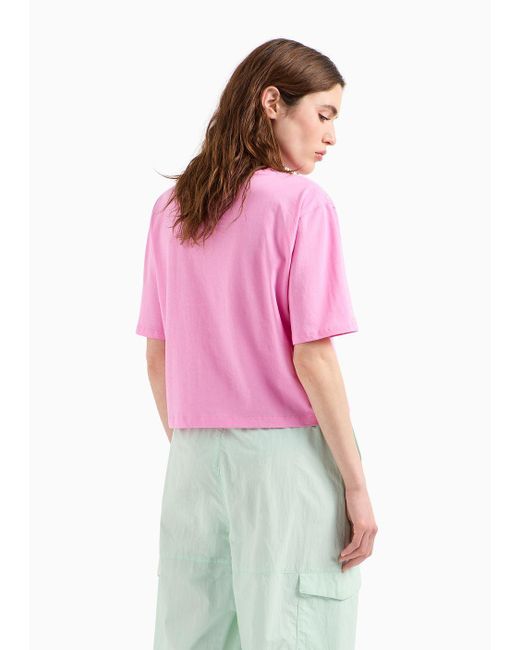 T-shirt Girocollo Shiny In Cotone di EA7 in Pink