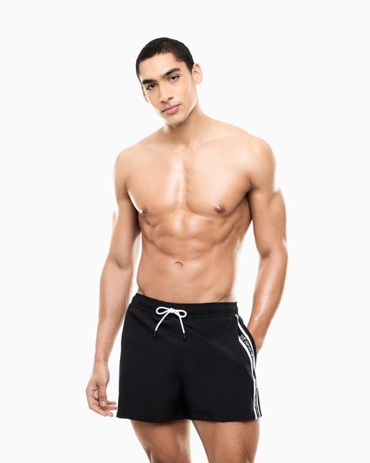 EA7 Black Logo Series Swim Trunks With Logo Tape for men