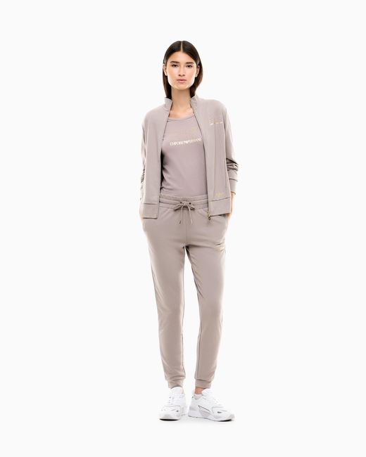 EA7 Gray Viscose Joggers With A Studded Logo And Drawstring Evolution