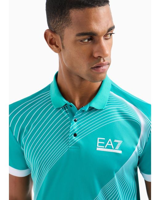 EA7 Blue Tennis Pro Polo Shirt In Ventus7 Technical Fabric for men