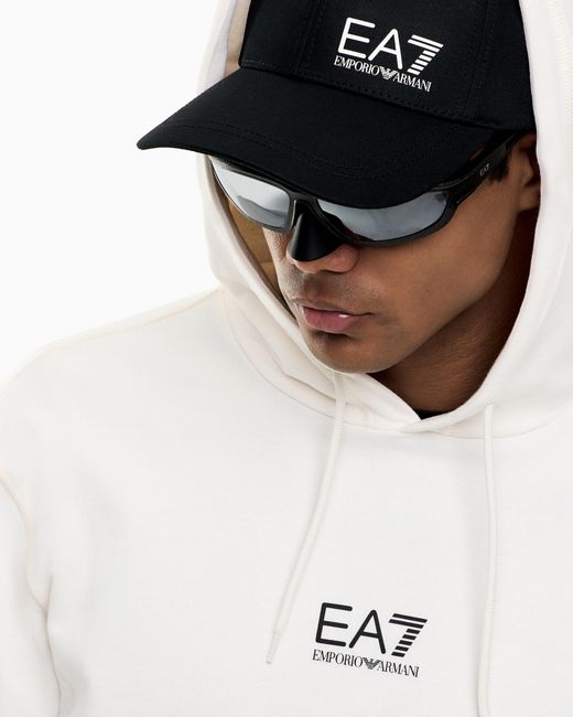 EA7 White Graphic Series Cotton Jersey Hooded Sweatshirt for men