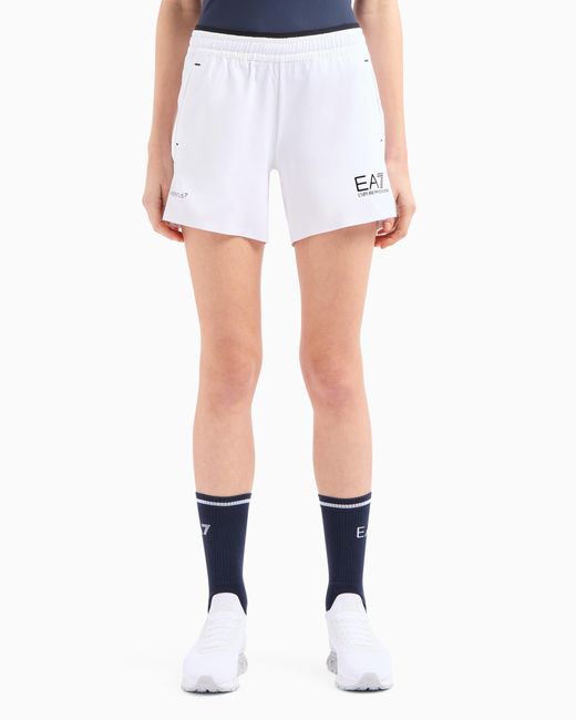 EA7 White Ventus7 Shorts With Side Pockets And Drawstring Tennis Pro