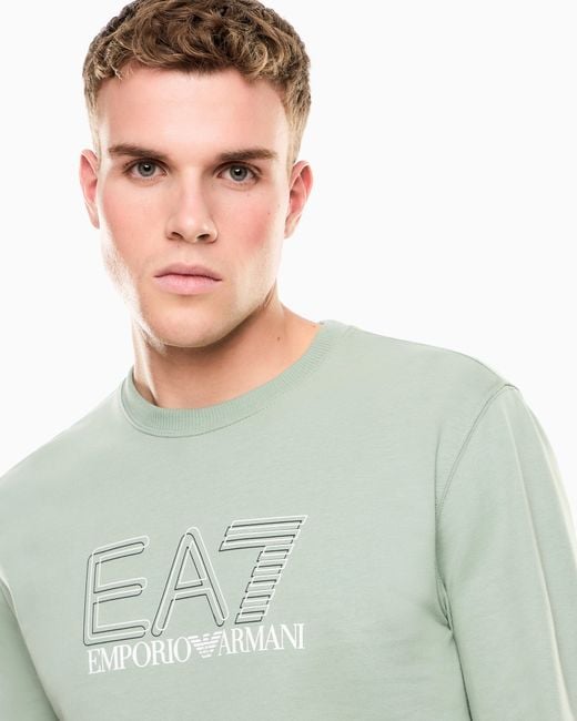 EA7 Green Visibility Cotton Zip-Up Sweatshirt With Logo for men
