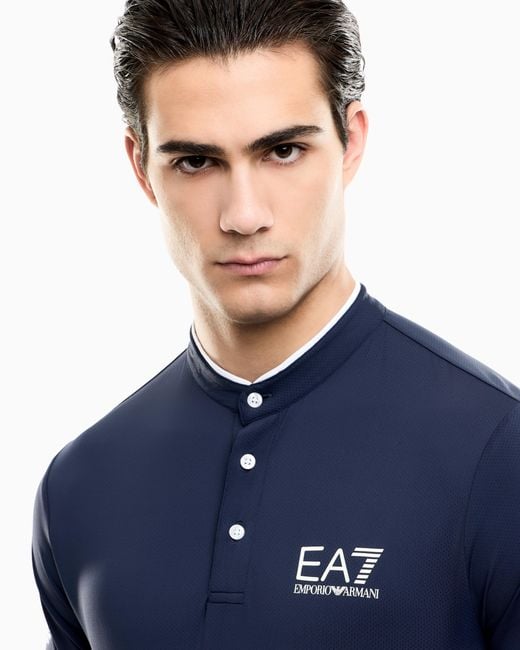 EA7 Blue Ventus7 Polo With Henley Collar Tennis Pro for men