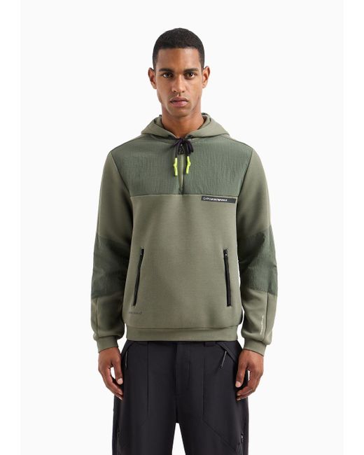 EA7 Green Athletic Mix Cotton-blend Hooded Sweatshirt for men