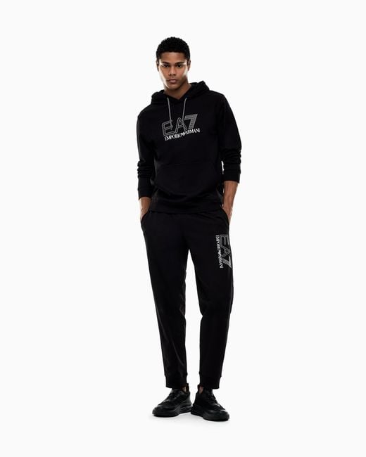 EA7 Black Pure Cotton Hooded Sweatshirt for men