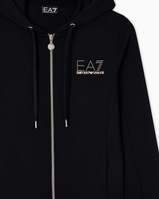 EA7 Black Viscose Suit With A Zip-Up Hoodie And Micro-Studs Tracksuit