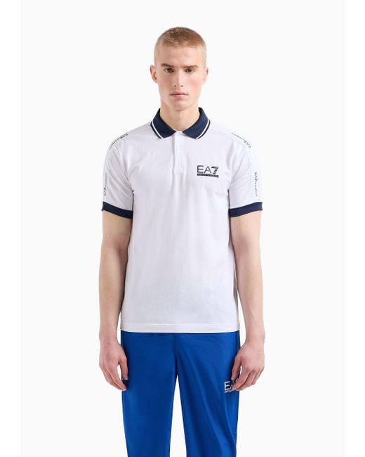 EA7 White Tennis Club Stretch-cotton Jersey Polo Shirt for men