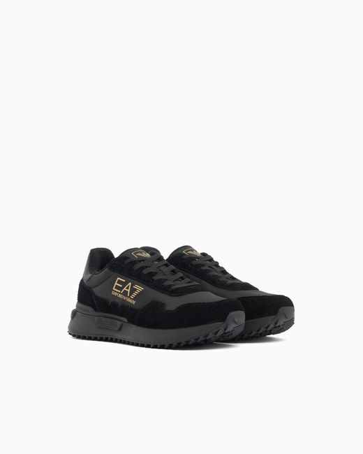 EA7 Black Fabric Sneaker With Suede Inserts Vintage Running