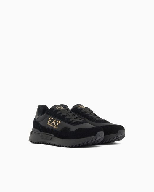 EA7 Black Fabric Sneaker With Suede Inserts Vintage Running