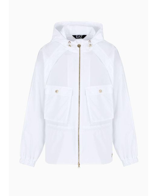 EA7 White Costa Smeralda Nylon Hooded Jacket