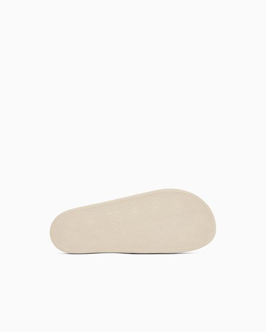 EA7 White Logo Slides With A Wide Band And Anti-Slip Rubber Soles