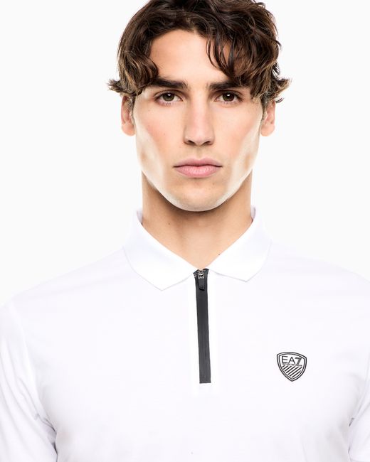 EA7 White Slim-Fit Polo Shirt Premium Shield for men