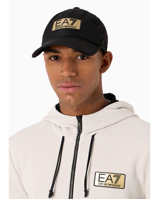 EA7 Black Asv Gold Label Recycled-fabric Baseball Cap