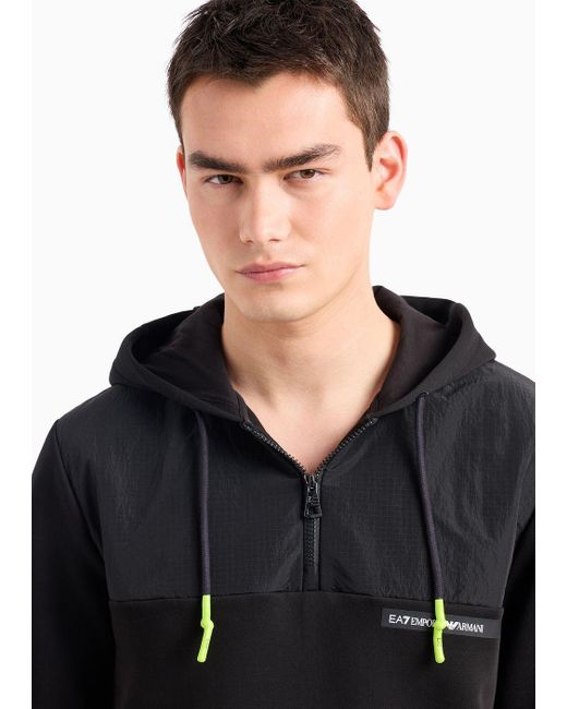 EA7 Athletic Mix Sweatshirt Mit Kapuze, Gefertigt Aus Baumwoll-mischung in Black für Herren
