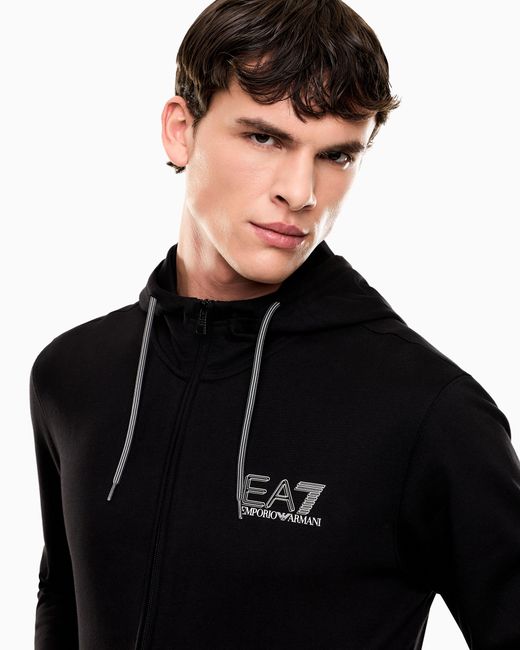 EA7 Black Pure Cotton Zip-Up Sweatshirt for men