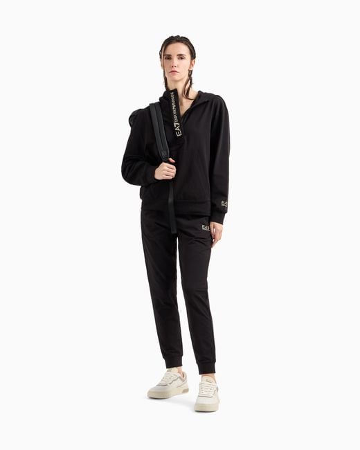 EA7 Black Stretch Cotton Jersey Hooded Tracksuit